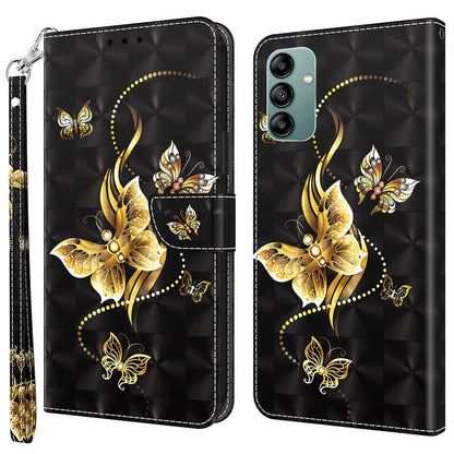 For Samsung Galaxy A04s 4G (164.7 x 76.7 x 9.1 mm) 3D Pattern Printing PU Leather Shockproof Case Phone Wallet Stand Anti-drop Cover with Strap