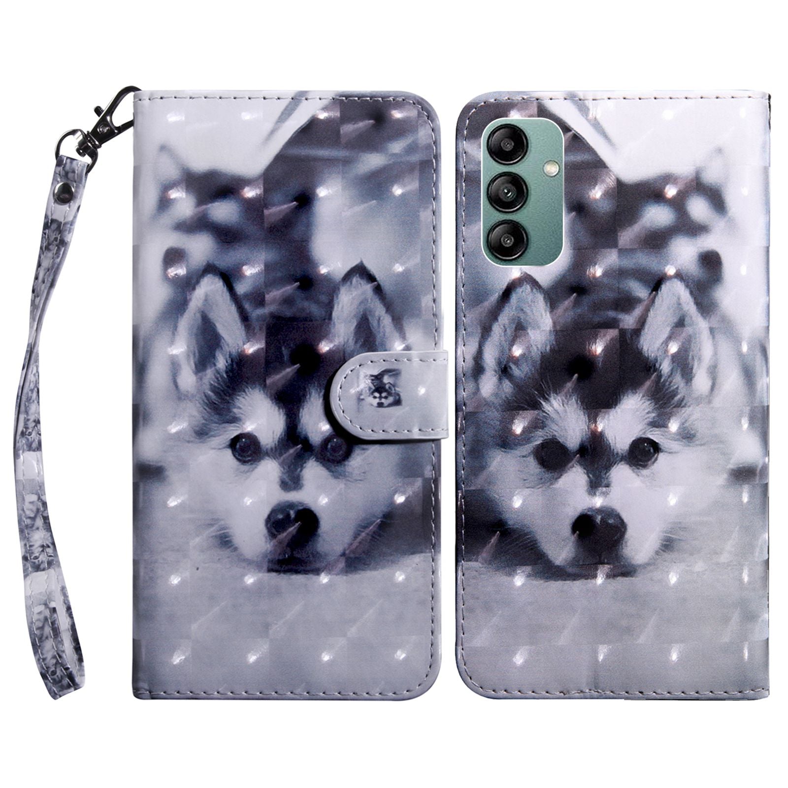For Samsung Galaxy A04s 4G (164.7 x 76.7 x 9.1 mm) 3D Pattern Printing PU Leather Shockproof Case Phone Wallet Stand Anti-drop Cover with Strap