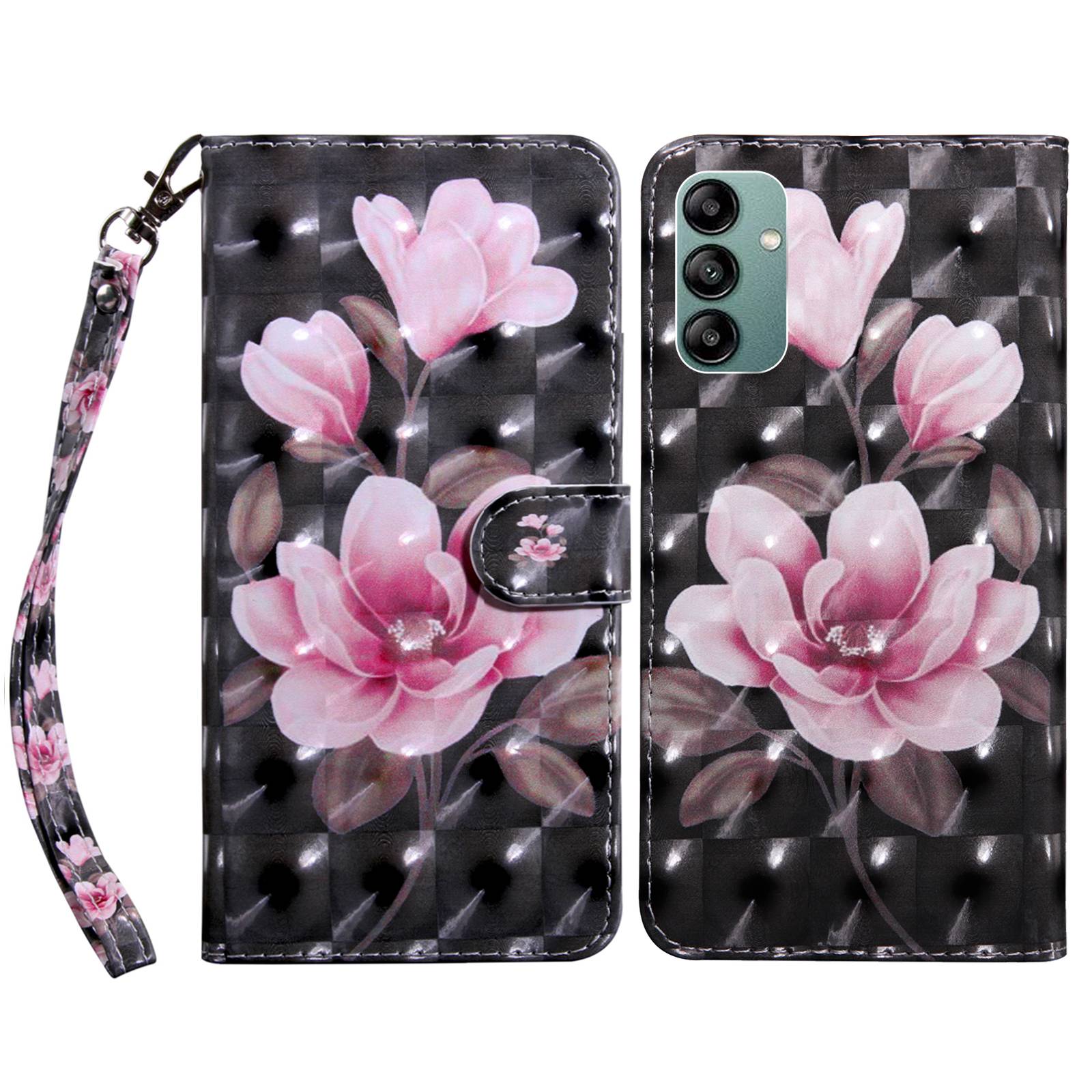 For Samsung Galaxy A04s 4G (164.7 x 76.7 x 9.1 mm) 3D Pattern Printing PU Leather Shockproof Case Phone Wallet Stand Anti-drop Cover with Strap