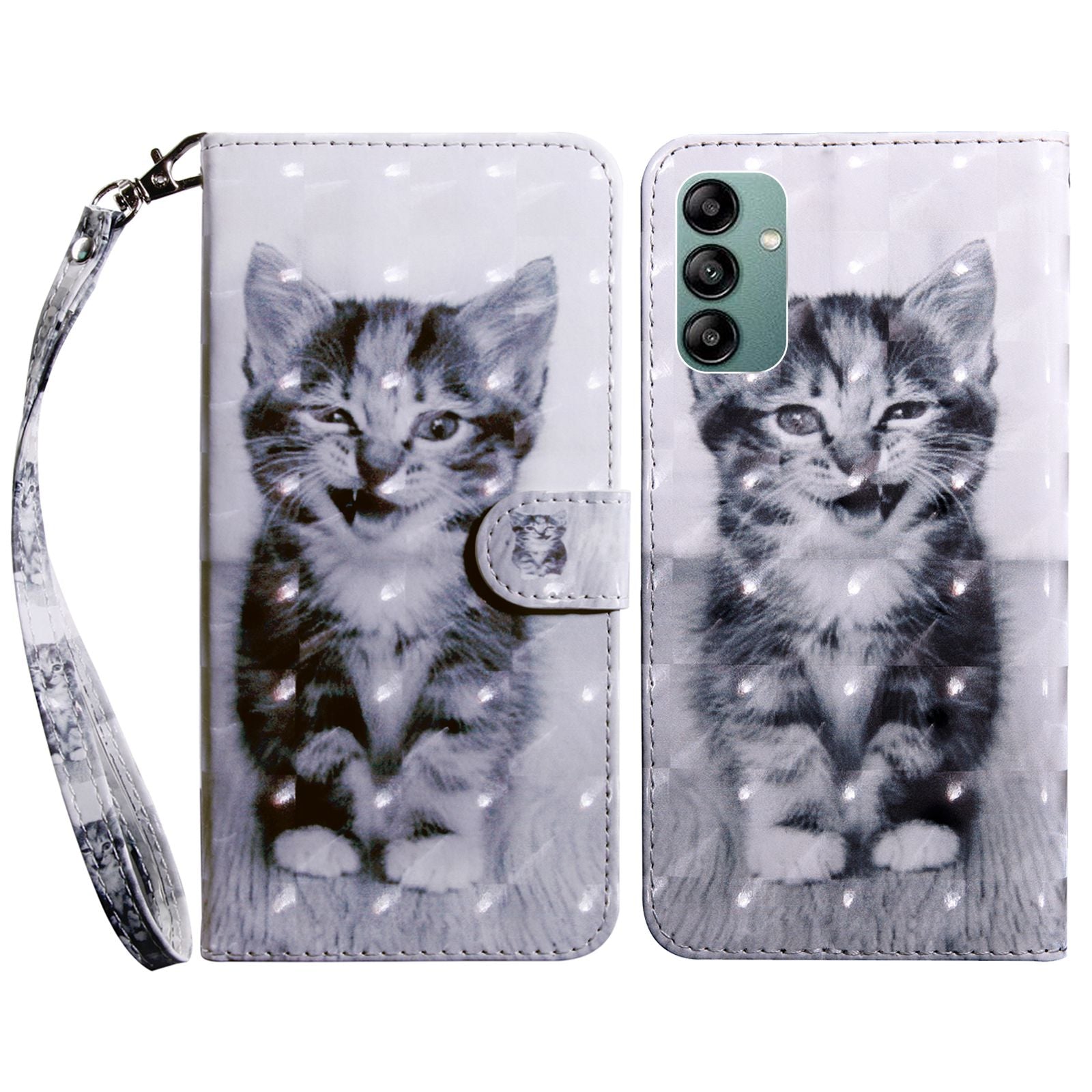 For Samsung Galaxy A04s 4G (164.7 x 76.7 x 9.1 mm) 3D Pattern Printing PU Leather Shockproof Case Phone Wallet Stand Anti-drop Cover with Strap
