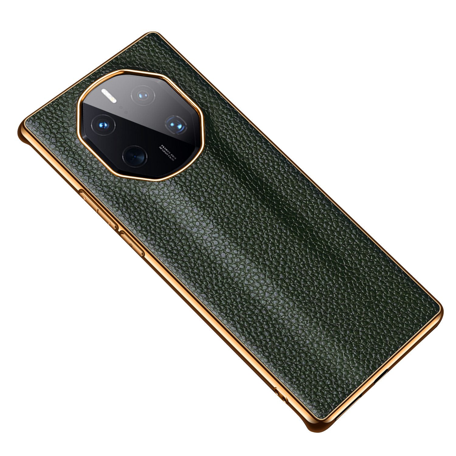 For Huawei Mate 50 RS Porsche Design 4G Cowhide Genuine Leather Coated TPU Back Cover Litchi Texture Electroplating Frame Protective Phone Case