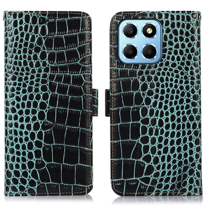 For Honor X8 5G RFID Blocking Wallet Phone Case Crocodile Texture Genuine Cowhide Leather Stand Magnetic Protect Flip Cover
