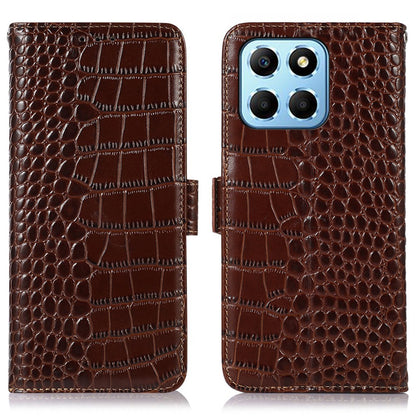 For Honor X8 5G RFID Blocking Wallet Phone Case Crocodile Texture Genuine Cowhide Leather Stand Magnetic Protect Flip Cover