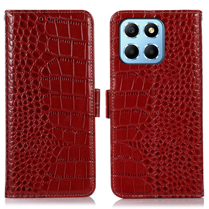 For Honor X8 5G RFID Blocking Wallet Phone Case Crocodile Texture Genuine Cowhide Leather Stand Magnetic Protect Flip Cover