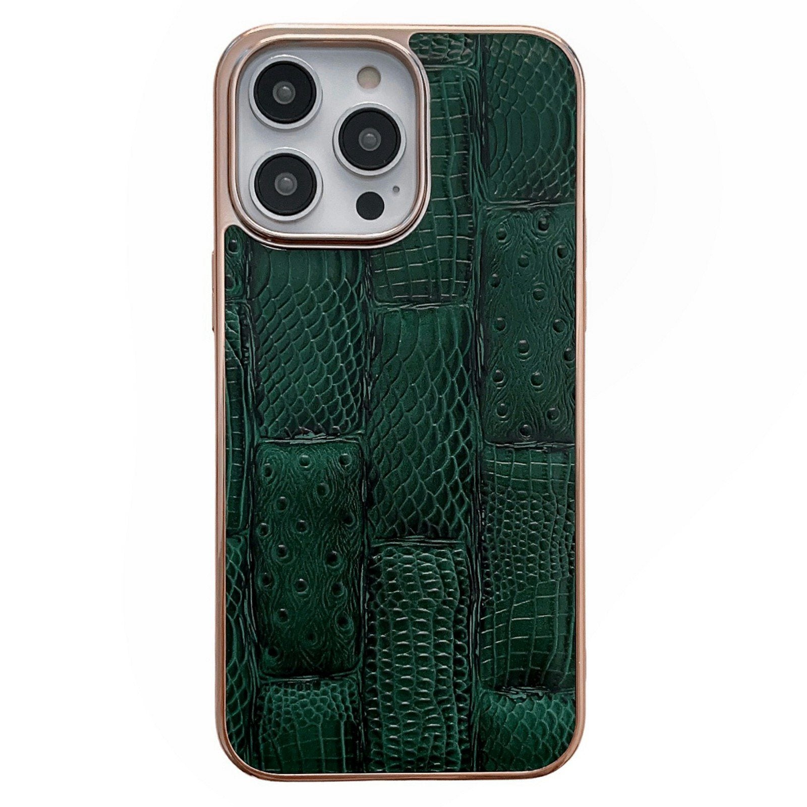 For iPhone 13 Pro 6.1 inch Slim Nano Electroplating Mahjong Texture Cell Phone Back Cover Genuine Cowhide Leather+PC+TPU Phone Shell