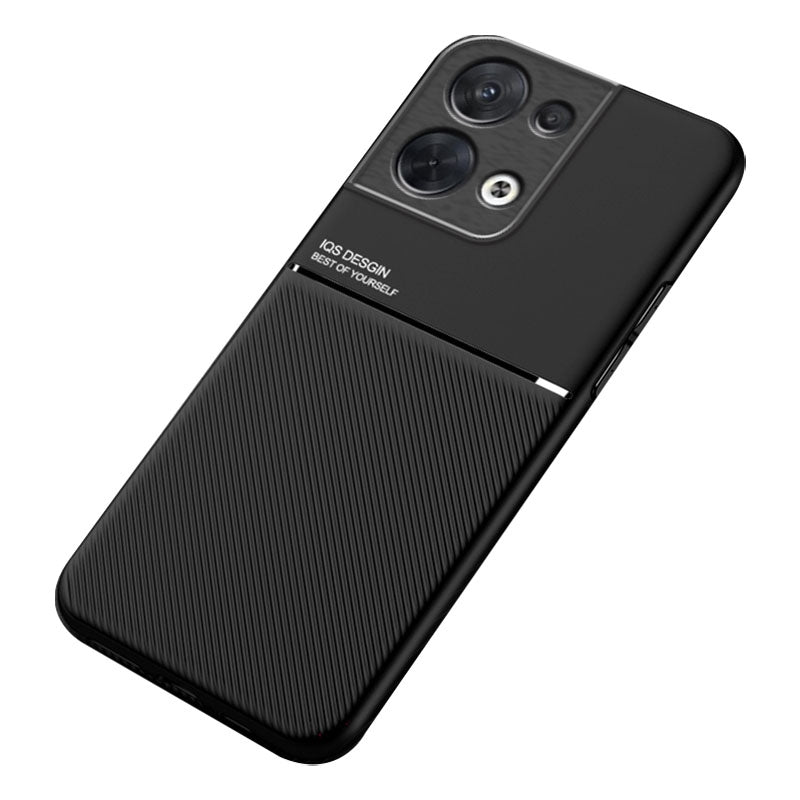 Cellphone Case for Oppo Reno8 Pro 5G (Global Version) / Reno8 Pro+ 5G, Scratch-resistant Lines Imprinted PU Leather+TPU Hybrid Shell with Built-in Metal Sheet