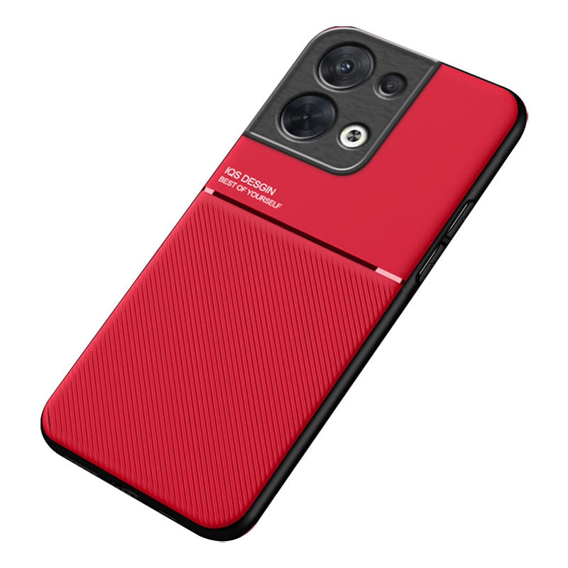 Cellphone Case for Oppo Reno8 Pro 5G (Global Version) / Reno8 Pro+ 5G, Scratch-resistant Lines Imprinted PU Leather+TPU Hybrid Shell with Built-in Metal Sheet