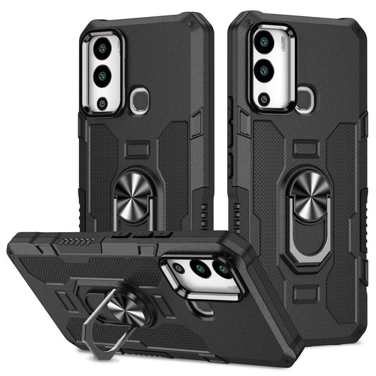For Infinix Hot 12i 4G Anti-fingerprint Phone Case Protective Back Cover with Metal Ring Holder Built-in Metal Sheet