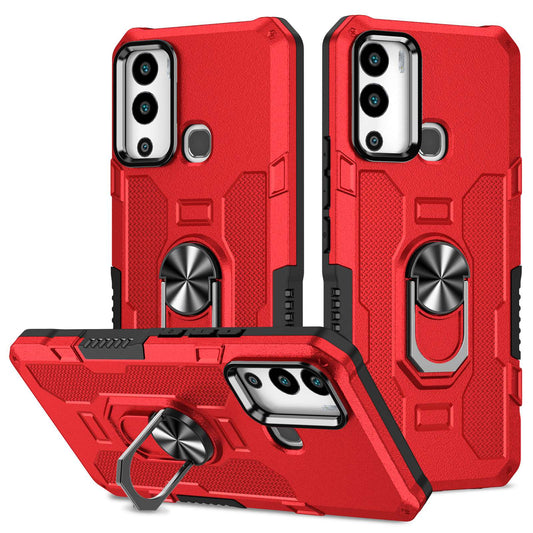 For Infinix Hot 12i 4G Anti-fingerprint Phone Case Protective Back Cover with Metal Ring Holder Built-in Metal Sheet