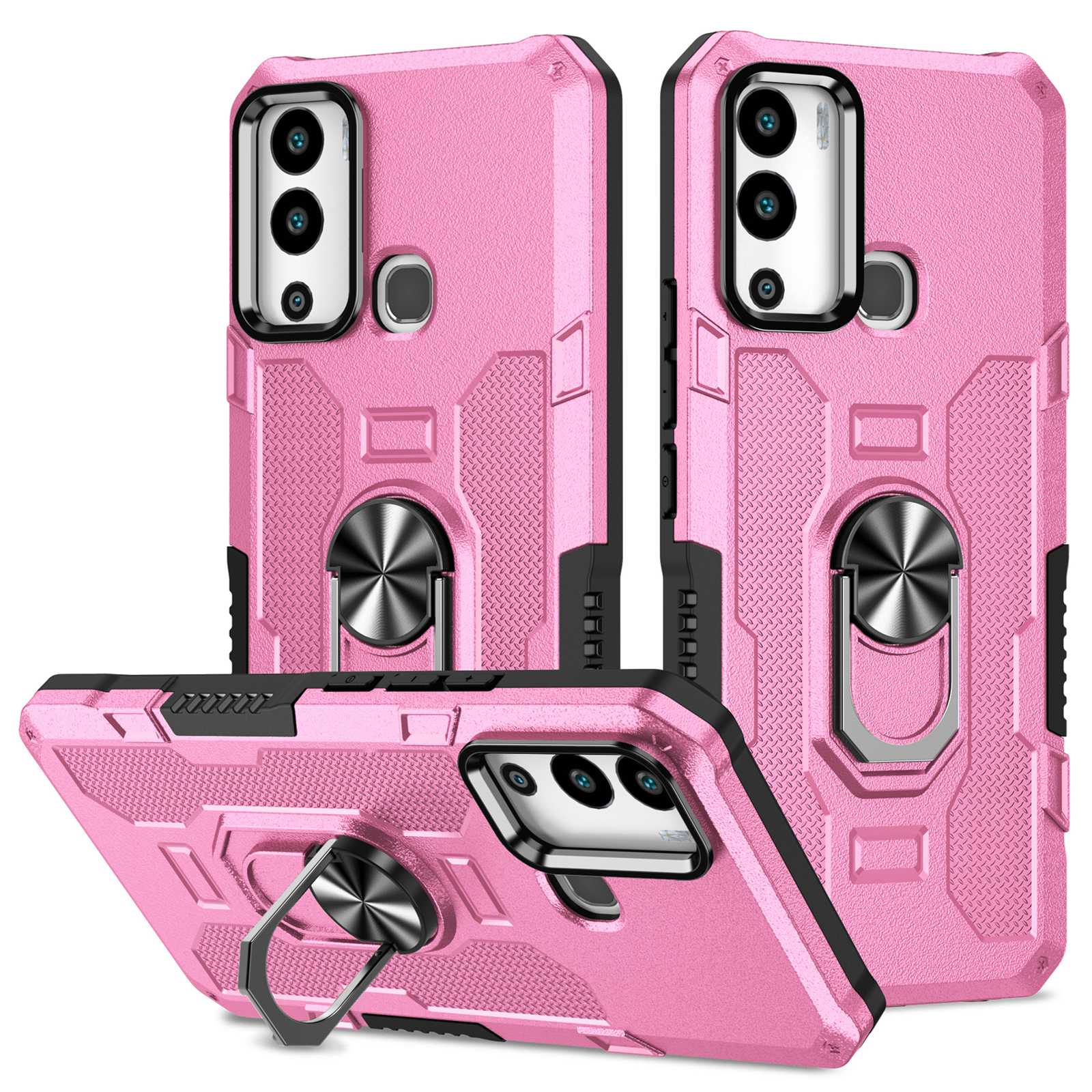 For Infinix Hot 12i 4G Anti-fingerprint Phone Case Protective Back Cover with Metal Ring Holder Built-in Metal Sheet