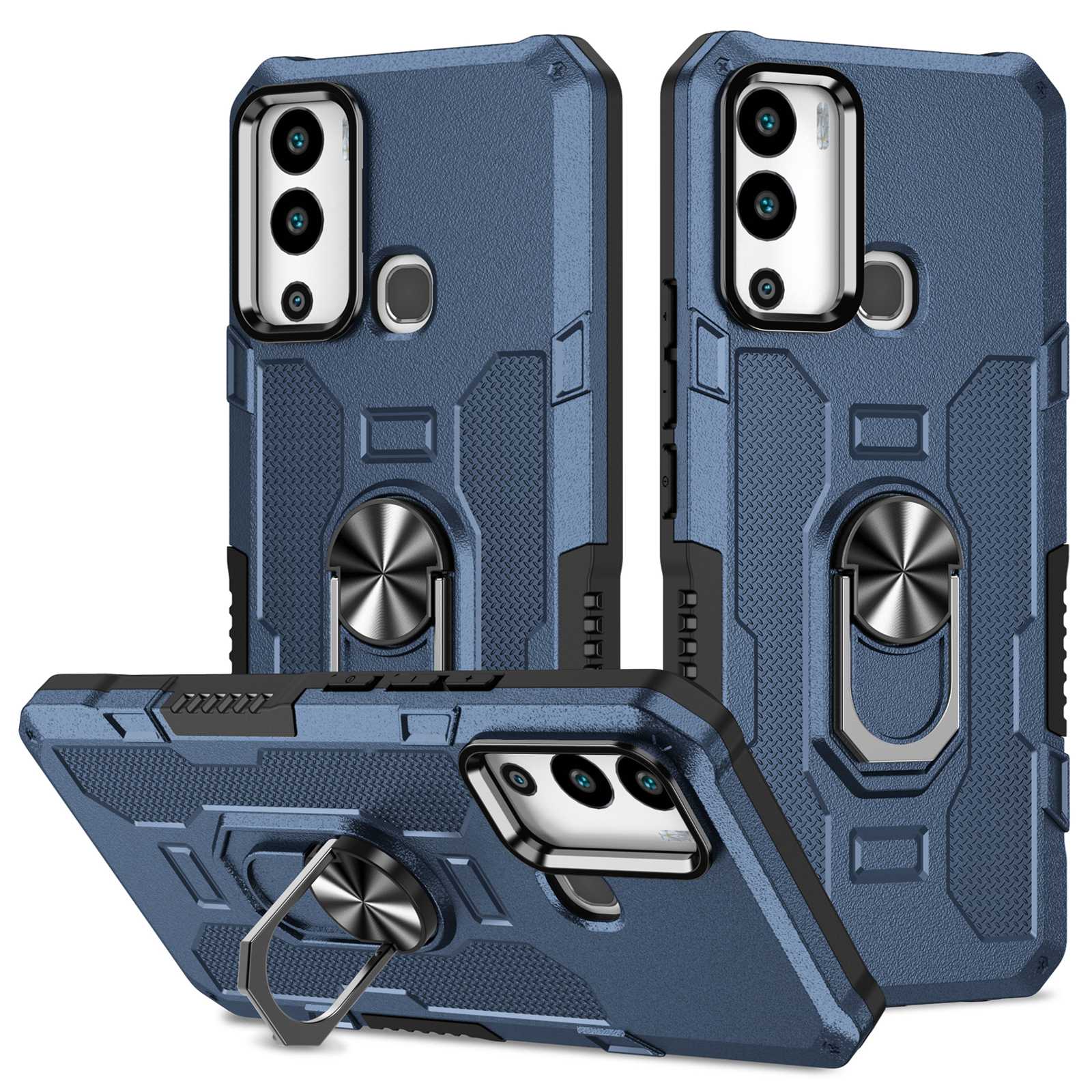 For Infinix Hot 12i 4G Anti-fingerprint Phone Case Protective Back Cover with Metal Ring Holder Built-in Metal Sheet