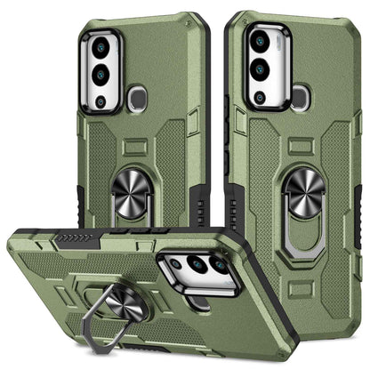 For Infinix Hot 12i 4G Anti-fingerprint Phone Case Protective Back Cover with Metal Ring Holder Built-in Metal Sheet