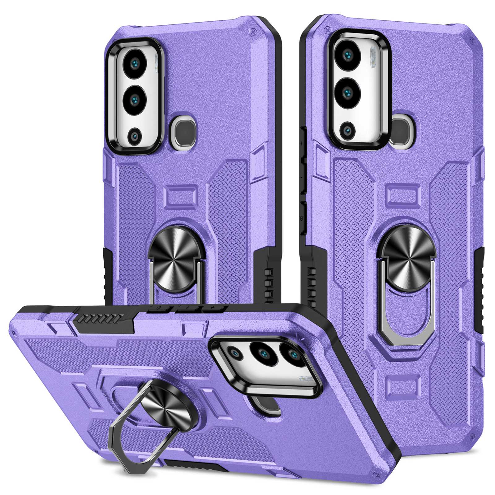For Infinix Hot 12i 4G Anti-fingerprint Phone Case Protective Back Cover with Metal Ring Holder Built-in Metal Sheet