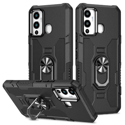 For Infinix Hot 12 Play 4G Anti-drop Phone Case PC + TPU Shockproof Phone Cover Kickstand with Ring Holder Built-in Metal Sheet