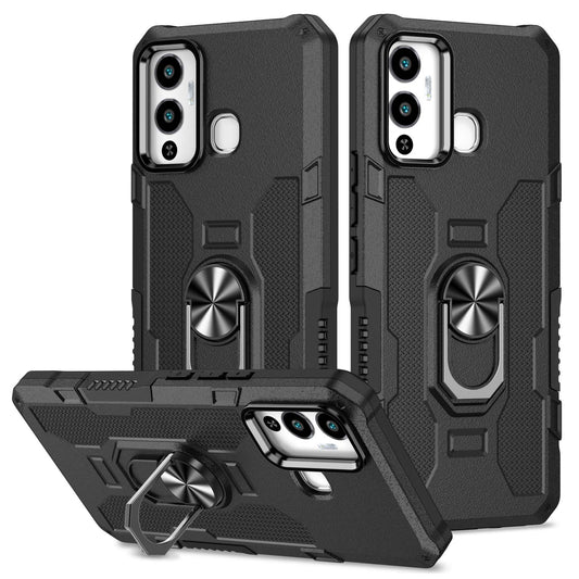 For Infinix Hot 12 Play 4G Anti-drop Phone Case PC + TPU Shockproof Phone Cover Kickstand with Ring Holder Built-in Metal Sheet