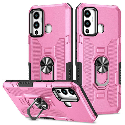 For Infinix Hot 12 Play 4G Anti-drop Phone Case PC + TPU Shockproof Phone Cover Kickstand with Ring Holder Built-in Metal Sheet