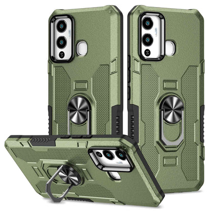 For Infinix Hot 12 Play 4G Anti-drop Phone Case PC + TPU Shockproof Phone Cover Kickstand with Ring Holder Built-in Metal Sheet