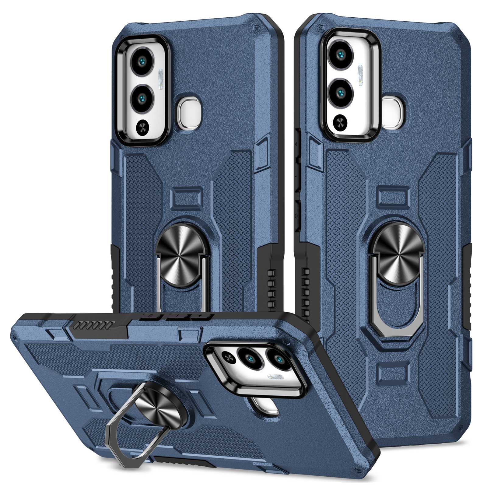 For Infinix Hot 12 Play 4G Anti-drop Phone Case PC + TPU Shockproof Phone Cover Kickstand with Ring Holder Built-in Metal Sheet