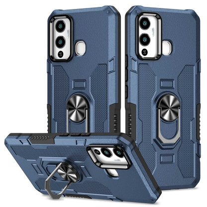 For Infinix Hot 12 Play 4G Anti-drop Phone Case PC + TPU Shockproof Phone Cover Kickstand with Ring Holder Built-in Metal Sheet