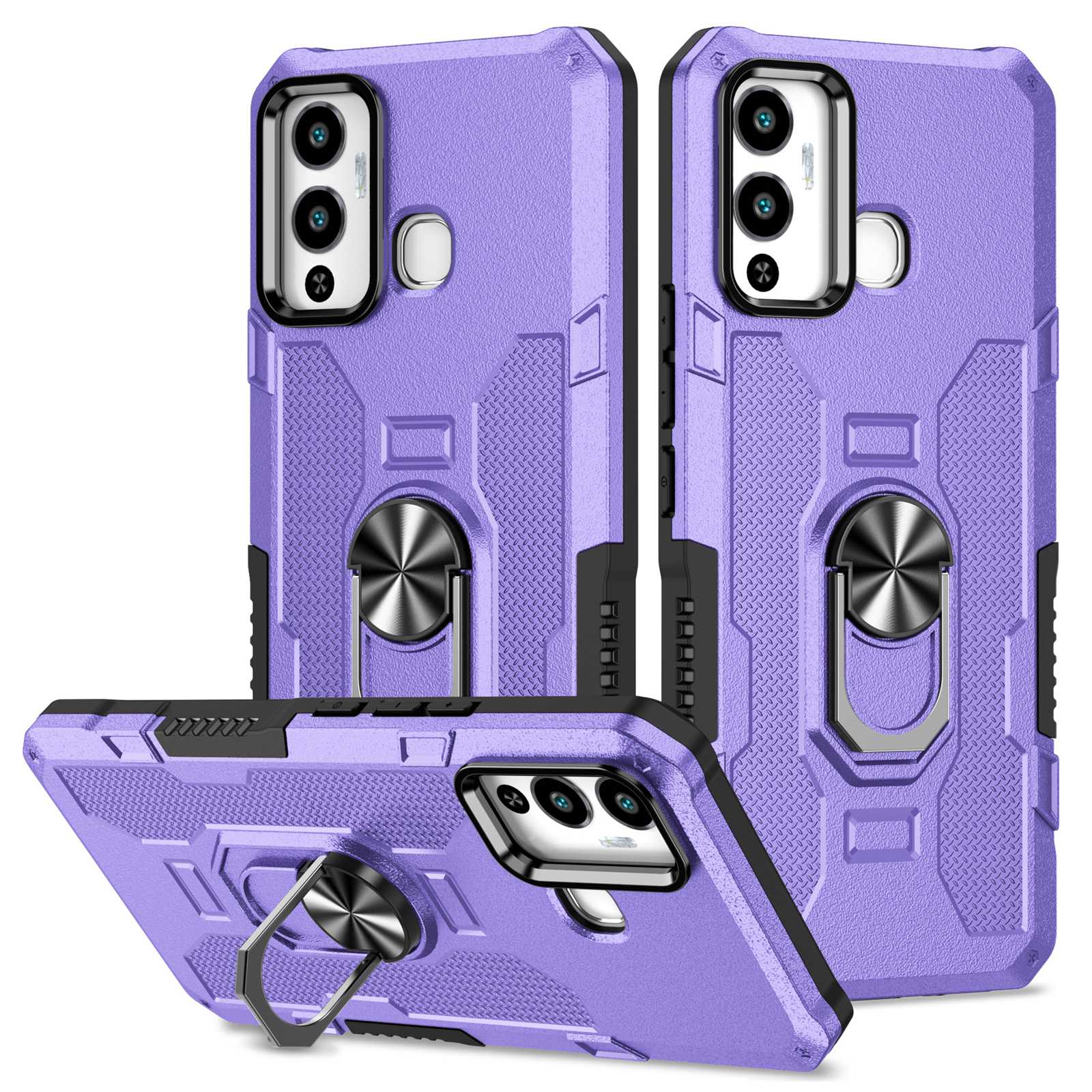 For Infinix Hot 12 Play 4G Anti-drop Phone Case PC + TPU Shockproof Phone Cover Kickstand with Ring Holder Built-in Metal Sheet