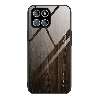 For Honor X8 5G Tempered Glass Shell Phone Case Wooden Pattern TPU Frame Shock Absorption Cover