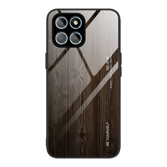 For Honor X8 5G Tempered Glass Shell Phone Case Wooden Pattern TPU Frame Shock Absorption Cover