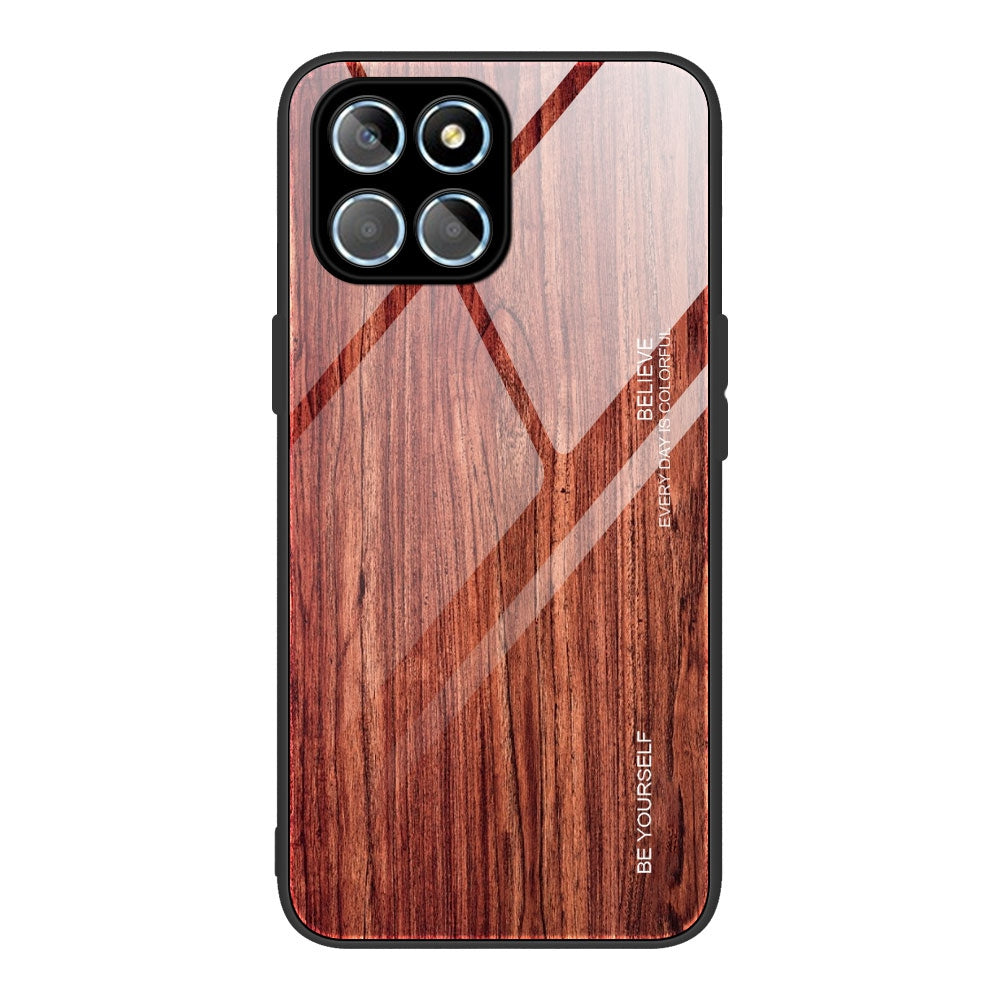 For Honor X8 5G Tempered Glass Shell Phone Case Wooden Pattern TPU Frame Shock Absorption Cover