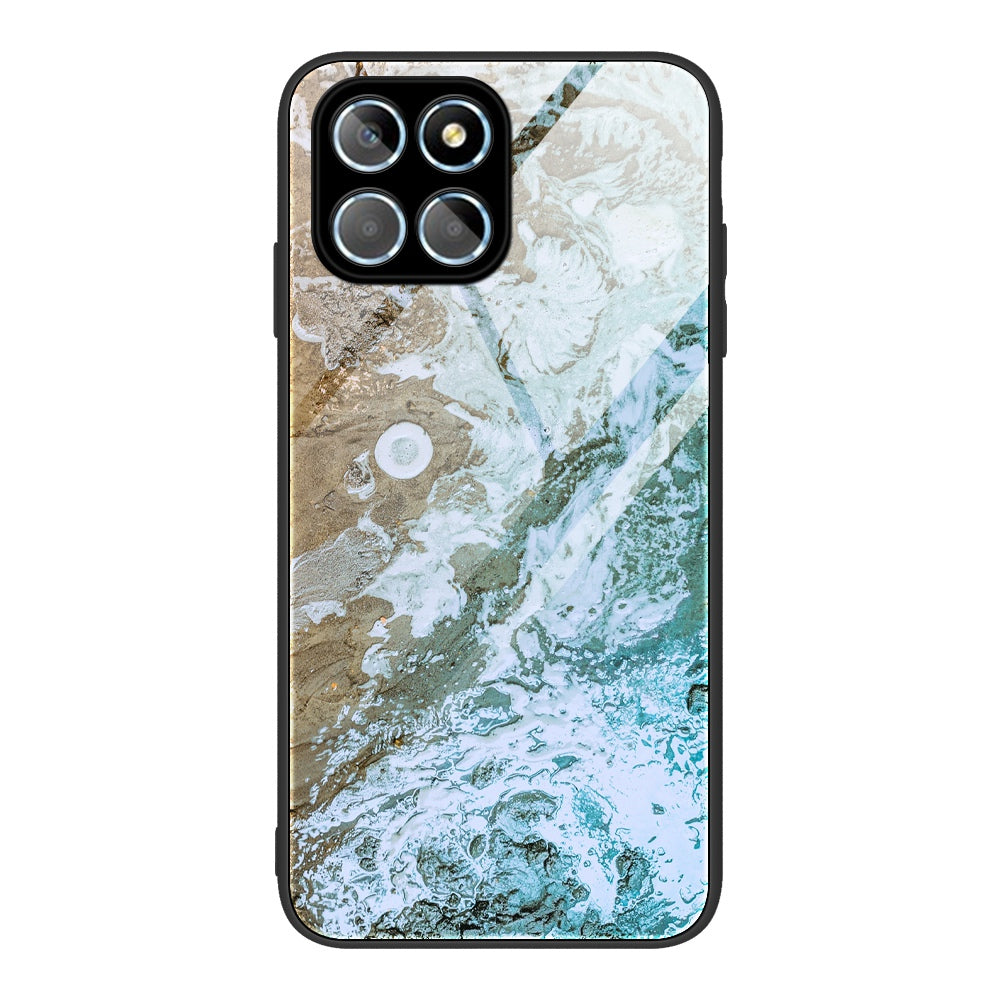 For Honor X8 5G Marble Pattern Printing Phone Case Soft TPU Bumper Shockproof Tempered Glass Back Cover