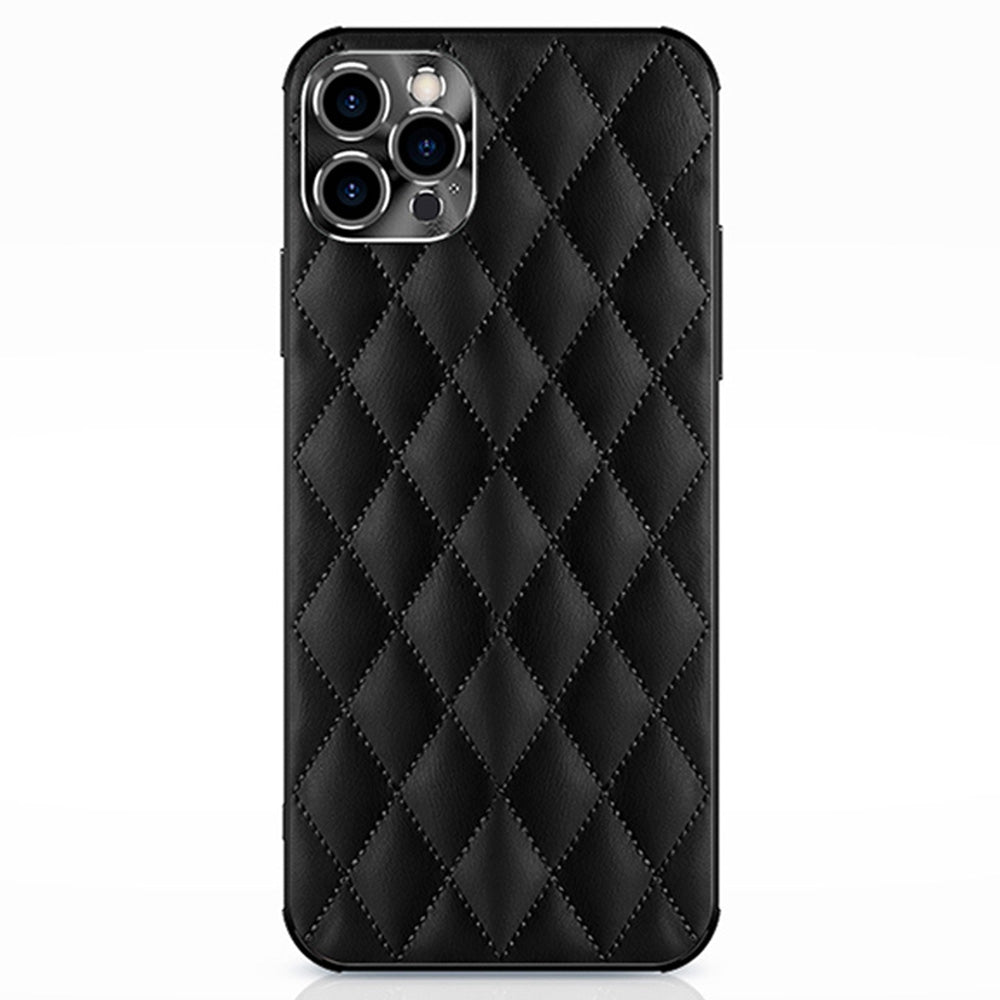 PU Leather+TPU Cell Phone Cover for iPhone 13 Pro 6.1 inch, Anti-scratch Rhombus Texture Phone Back Case