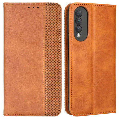 Retro Texture Imprinted Phone Case For Huawei nova 10z 4G / Honor X20 SE, PU Leather Wallet Stand Magnetic Auto-absorbed Anti-scratch Smartphone Cover