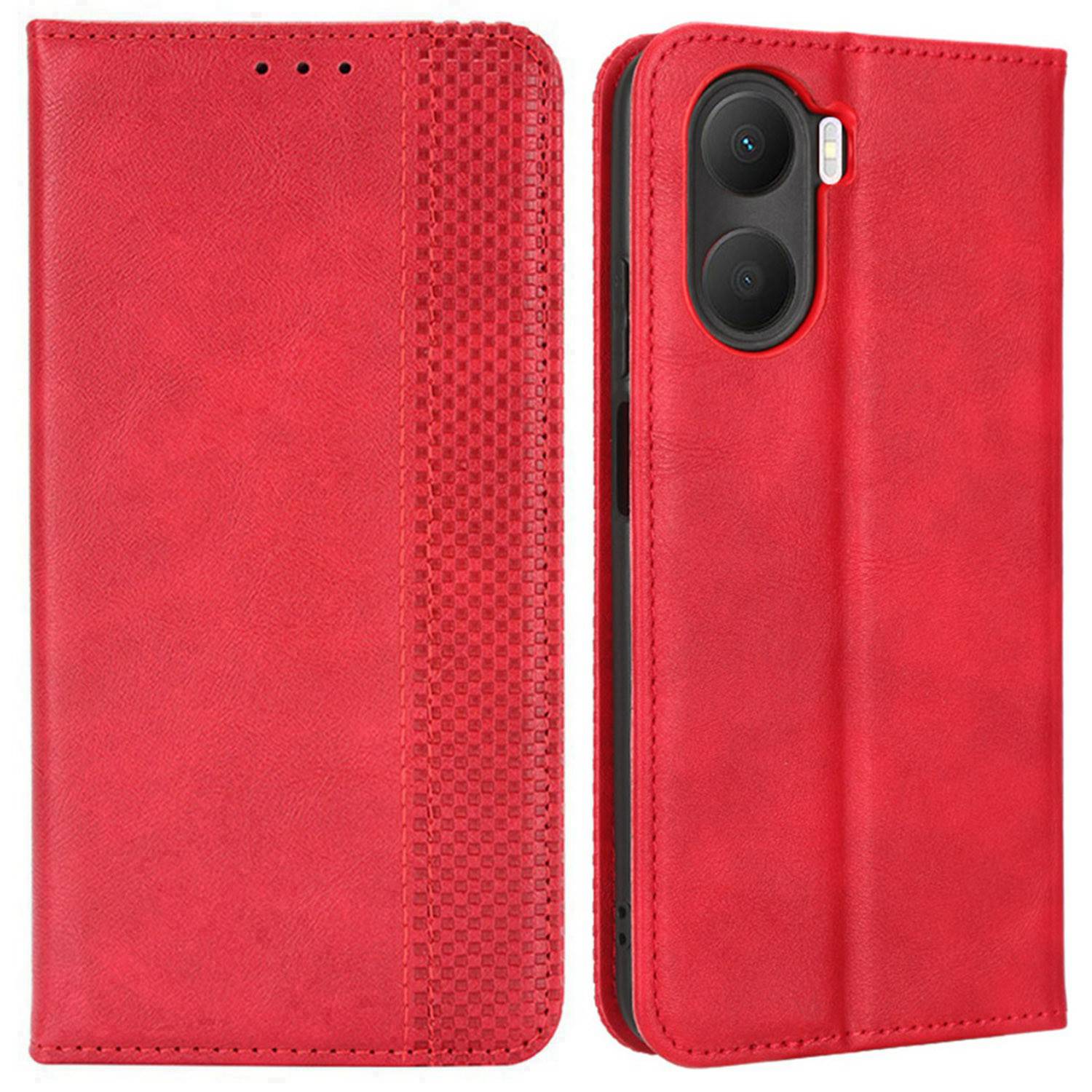 For Honor Play 40 Plus 5G Retro Texture Imprinted Pattern Shockproof Phone Case PU Leather Wallet Stand Magnetic Closure Cell Phone Cover