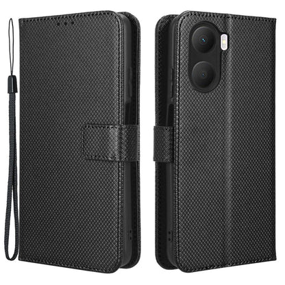 For Honor Play 40 Plus 5G Diamond Texture Full Coverage PU Leather Stand Magnetic Clasp Case Wallet Phone Cover