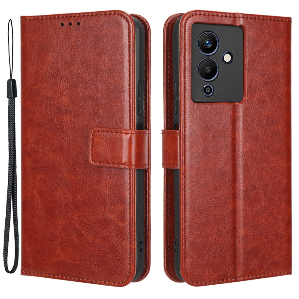 For Infinix Note 12 5G X671 / Note 12 Pro 5G X671B Flip Wallet Case Crazy Horse Texture PU Leather Stand Magnetic Phone Cover with Strap