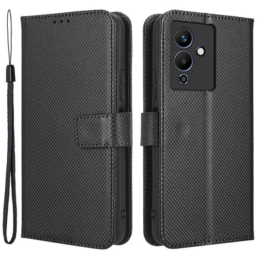 For Infinix Note 12 5G / Note 12 Pro 5G / X671 / X671B Diamond Texture Magnetic Closure Phone Case Stand Wallet Shockproof Phone Cover with Strap