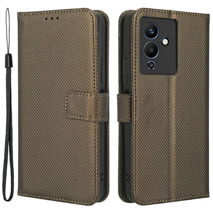 For Infinix Note 12 5G / Note 12 Pro 5G / X671 / X671B Diamond Texture Magnetic Closure Phone Case Stand Wallet Shockproof Phone Cover with Strap