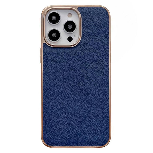 Cell Phone Back Cover for iPhone 13 Pro 6.1 inch, Nano Electroplating Anti Scratch Litchi Texture Genuine Leather Coated TPU Phone Case