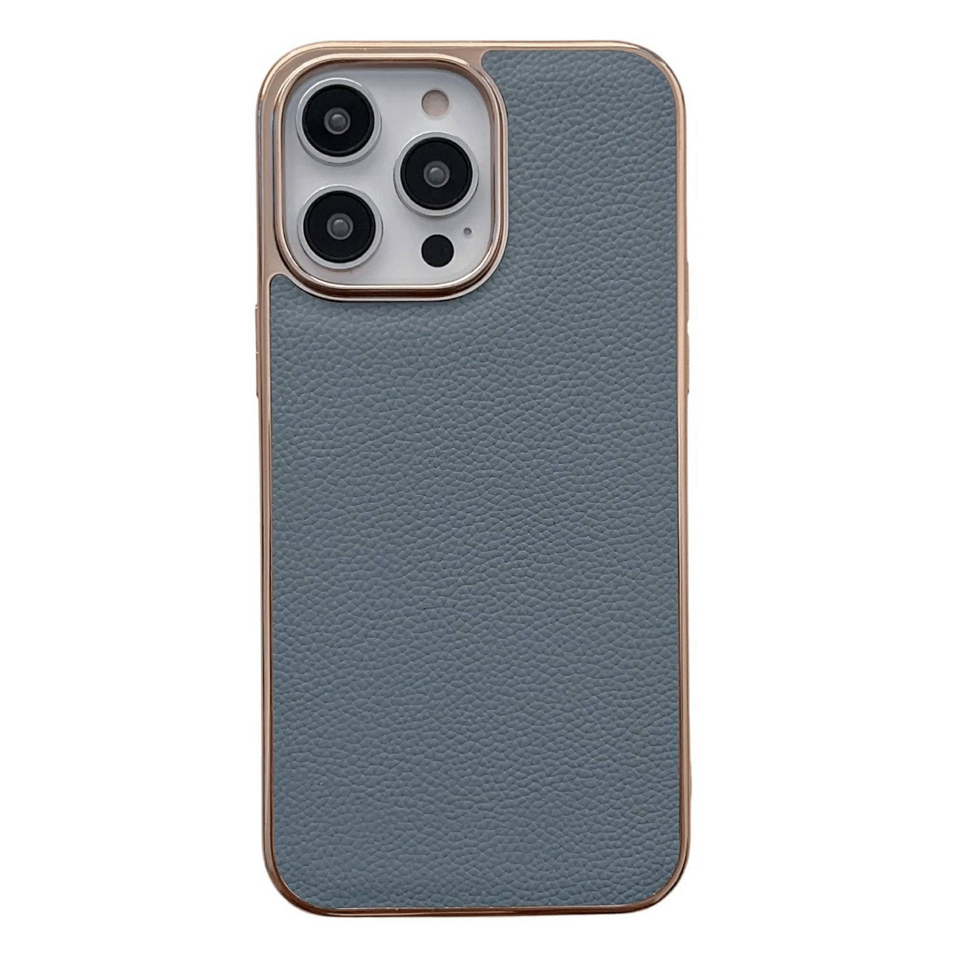 Cell Phone Back Cover for iPhone 13 Pro 6.1 inch, Nano Electroplating Anti Scratch Litchi Texture Genuine Leather Coated TPU Phone Case