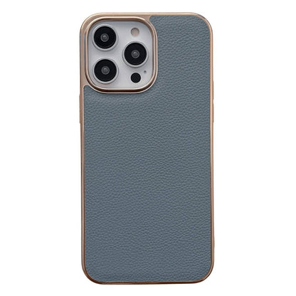 Cell Phone Back Cover for iPhone 13 Pro 6.1 inch, Nano Electroplating Anti Scratch Litchi Texture Genuine Leather Coated TPU Phone Case