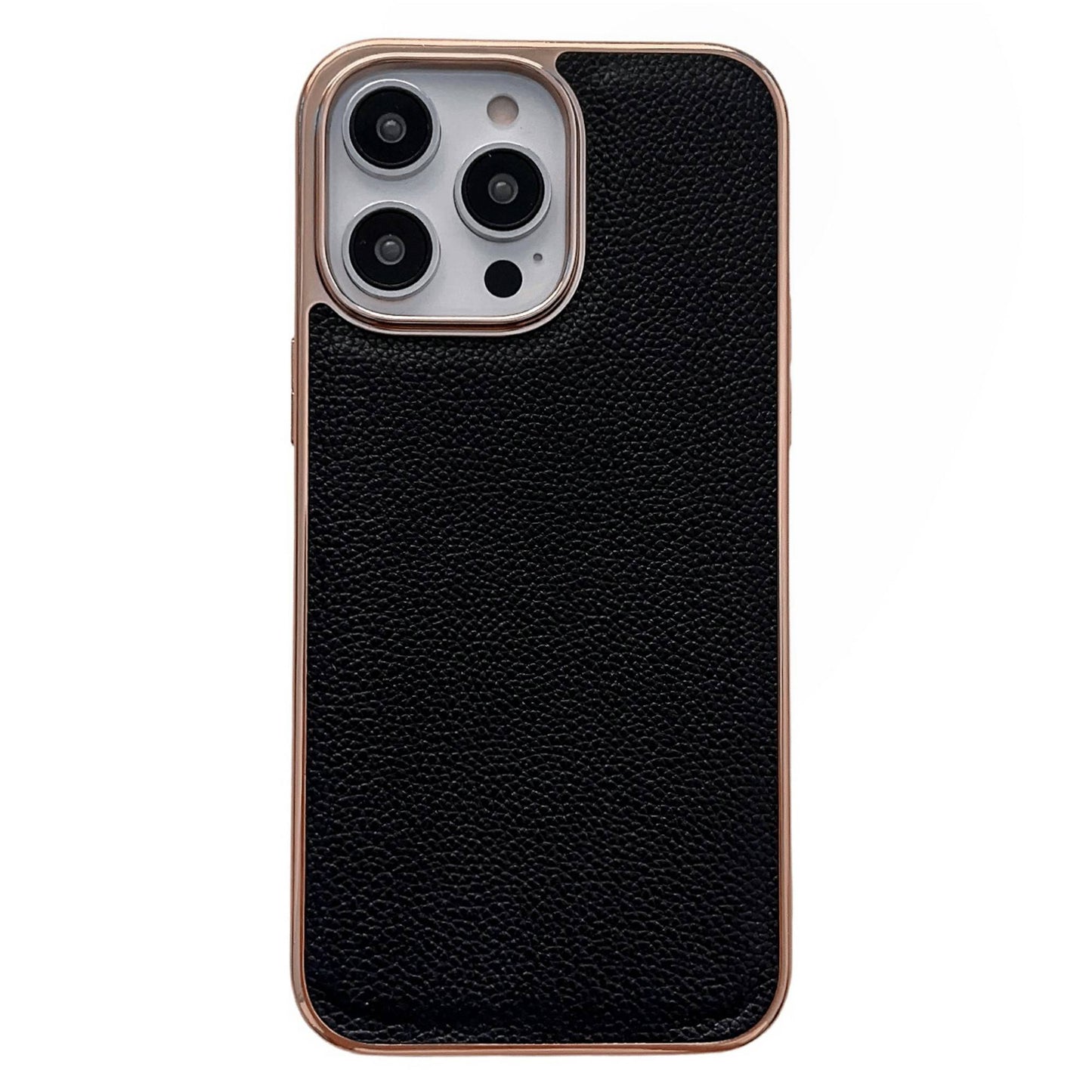 Cell Phone Back Cover for iPhone 13 Pro 6.1 inch, Nano Electroplating Anti Scratch Litchi Texture Genuine Leather Coated TPU Phone Case