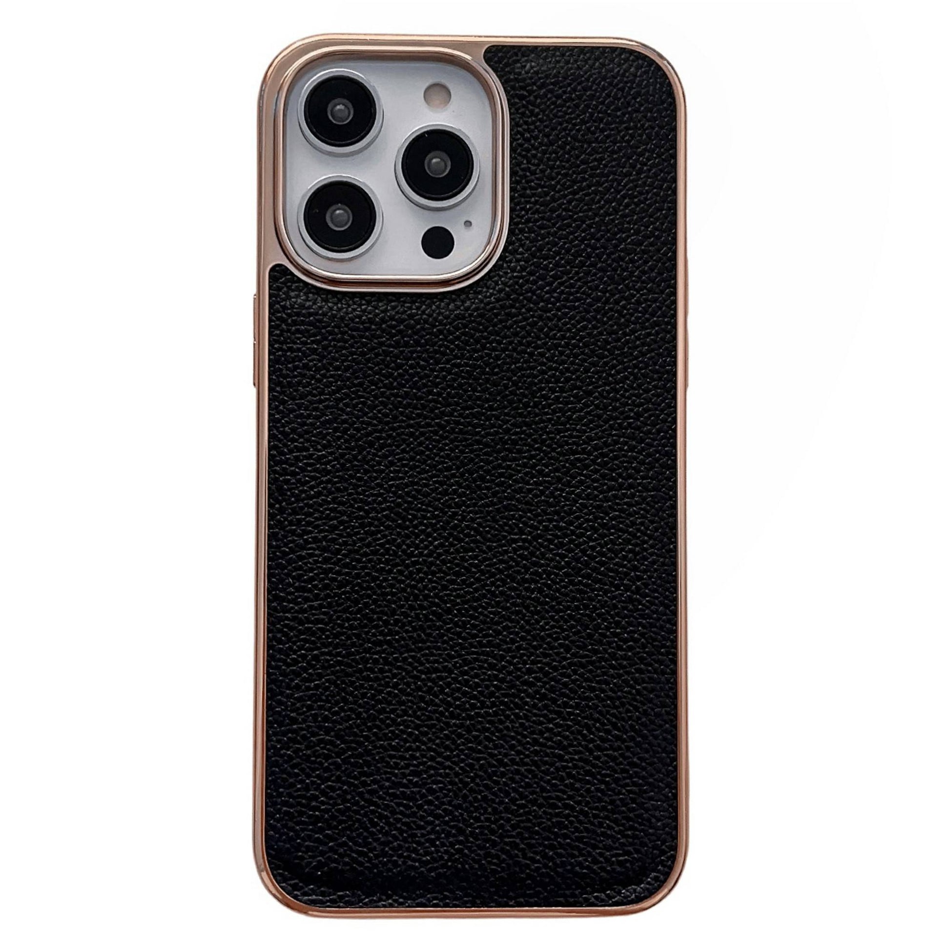 Cell Phone Back Cover for iPhone 13 Pro 6.1 inch, Nano Electroplating Anti Scratch Litchi Texture Genuine Leather Coated TPU Phone Case