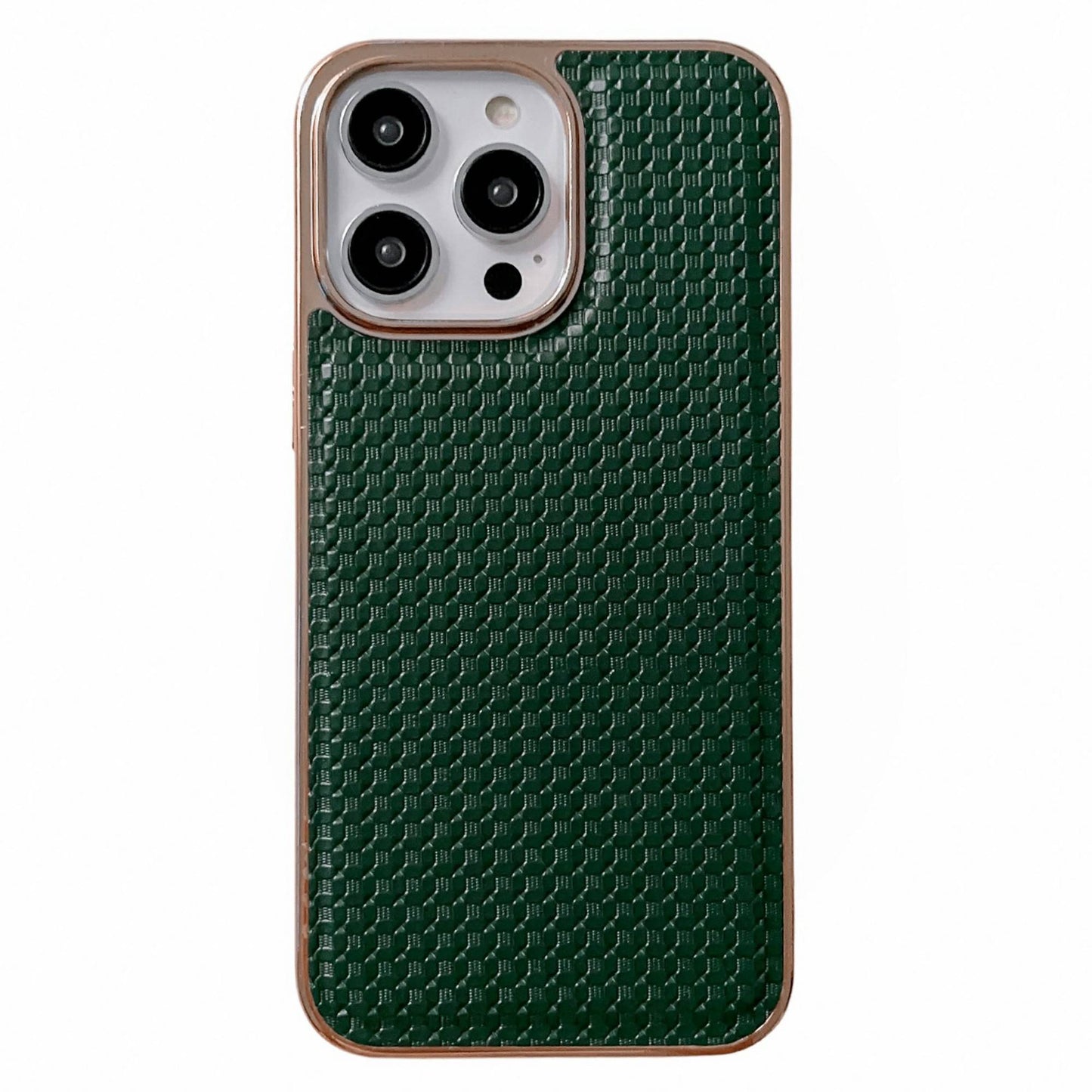 For iPhone 13 Pro 6.1 inch Drop Resistant Textured Genuine Leather Coated TPU Phone Case Nano Electroplating Cell Phone Back Cover