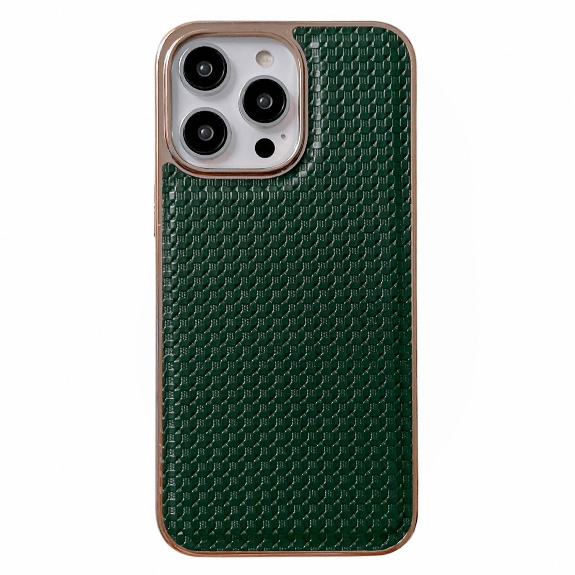 For iPhone 13 Pro 6.1 inch Drop Resistant Textured Genuine Leather Coated TPU Phone Case Nano Electroplating Cell Phone Back Cover