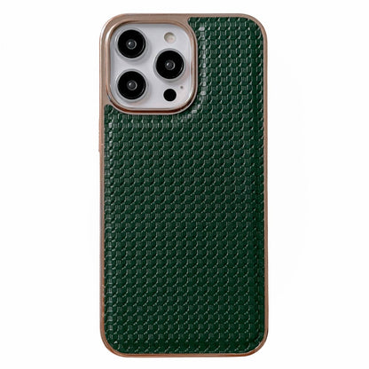 For iPhone 13 Pro 6.1 inch Drop Resistant Textured Genuine Leather Coated TPU Phone Case Nano Electroplating Cell Phone Back Cover