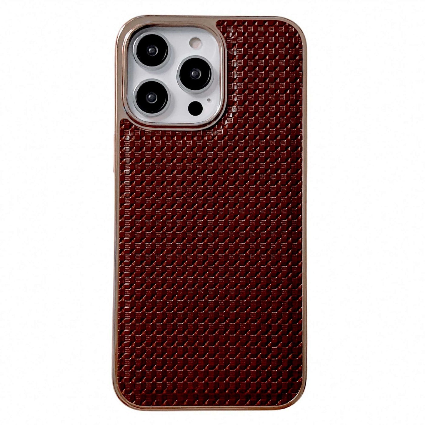 For iPhone 13 Pro 6.1 inch Drop Resistant Textured Genuine Leather Coated TPU Phone Case Nano Electroplating Cell Phone Back Cover