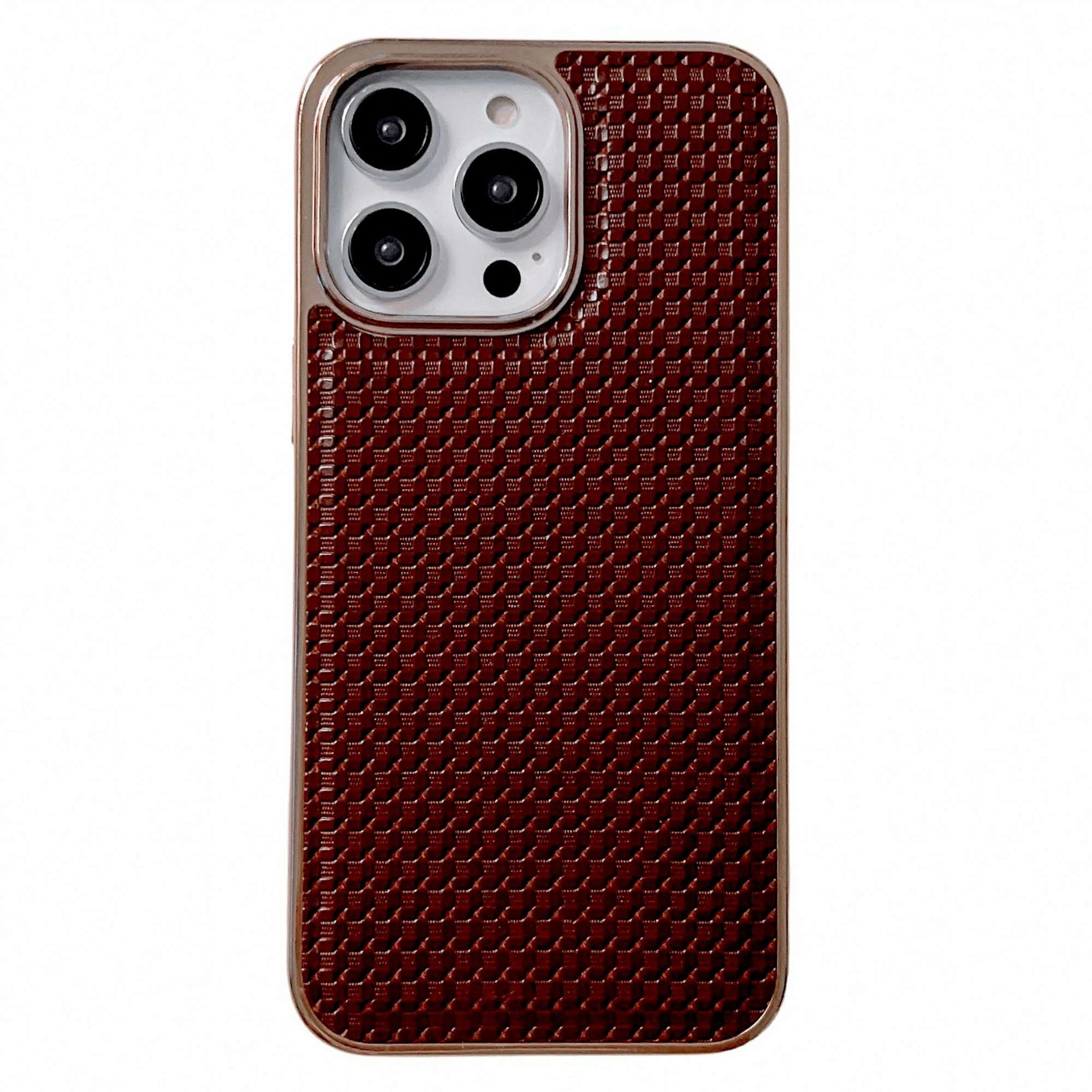 For iPhone 13 Pro 6.1 inch Drop Resistant Textured Genuine Leather Coated TPU Phone Case Nano Electroplating Cell Phone Back Cover