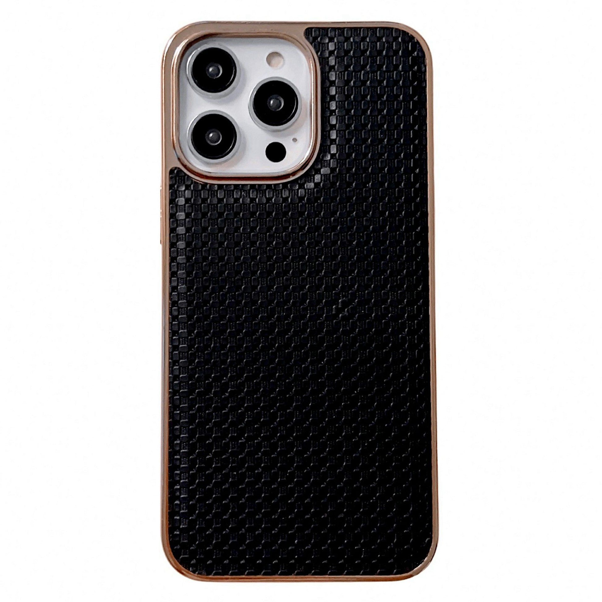 For iPhone 13 Pro 6.1 inch Drop Resistant Textured Genuine Leather Coated TPU Phone Case Nano Electroplating Cell Phone Back Cover