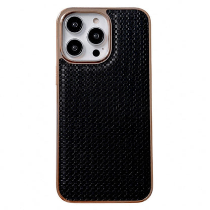 For iPhone 13 Pro 6.1 inch Drop Resistant Textured Genuine Leather Coated TPU Phone Case Nano Electroplating Cell Phone Back Cover