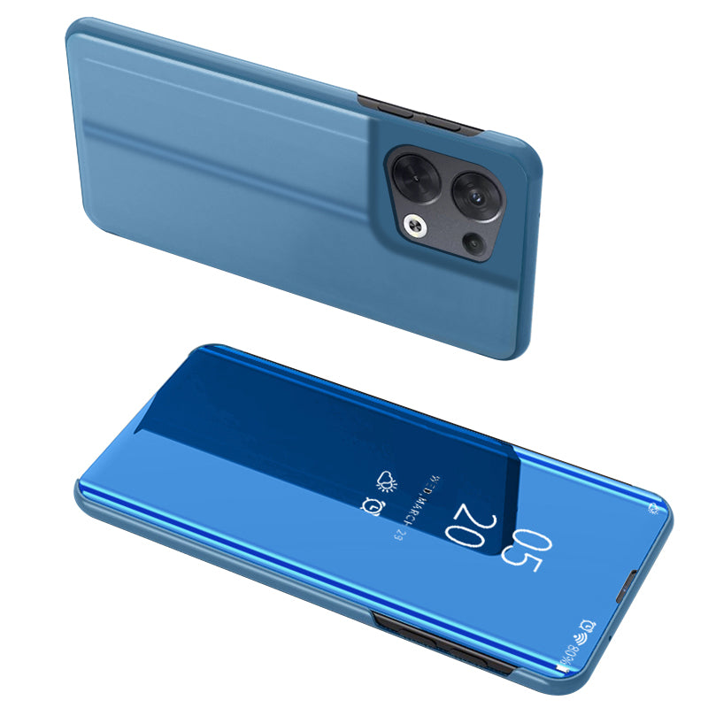 For Oppo Reno8 Pro+ 5G (Global Version) / Reno8 Pro 5G (Global Version) PU Leather Mirror Flip Electroplating Cover Clear View Window Hands-free Stand Phone Case