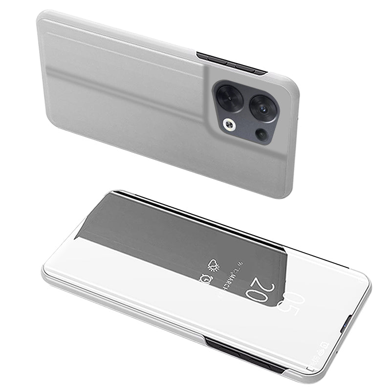 For Oppo Reno8 Pro+ 5G (Global Version) / Reno8 Pro 5G (Global Version) PU Leather Mirror Flip Electroplating Cover Clear View Window Hands-free Stand Phone Case