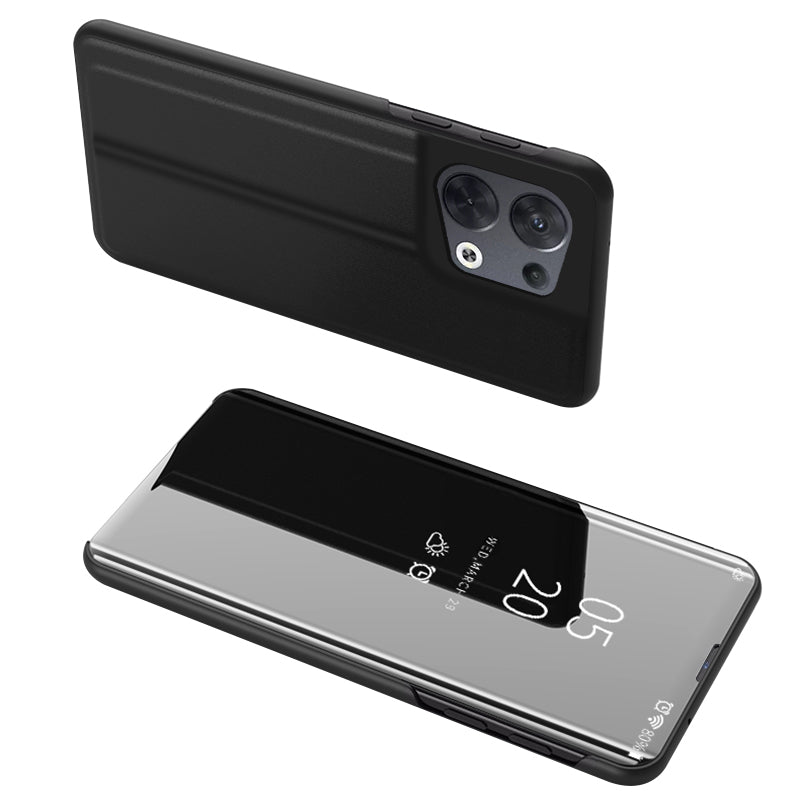 For Oppo Reno8 Pro+ 5G (Global Version) / Reno8 Pro 5G (Global Version) PU Leather Mirror Flip Electroplating Cover Clear View Window Hands-free Stand Phone Case